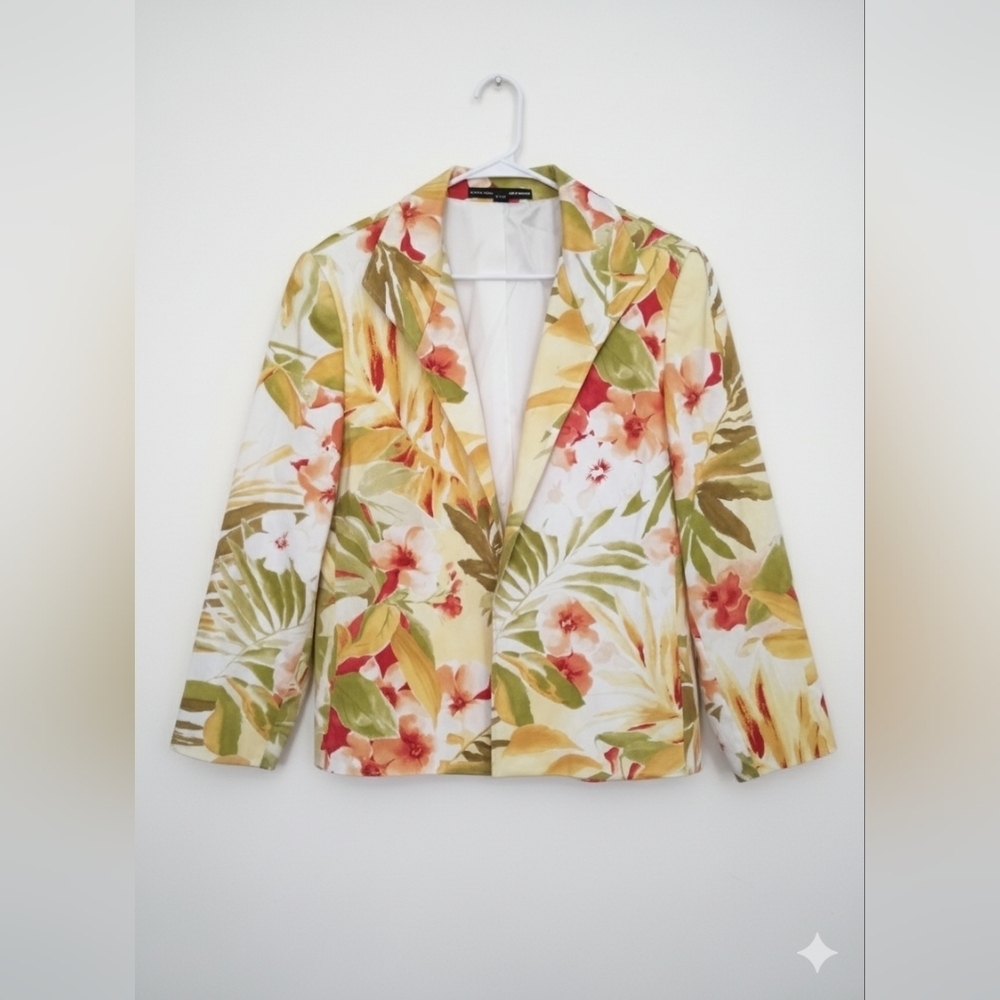 Linda Allard Ellen Tracy women's Open Tropical Floral Blazer Jacket Size 18